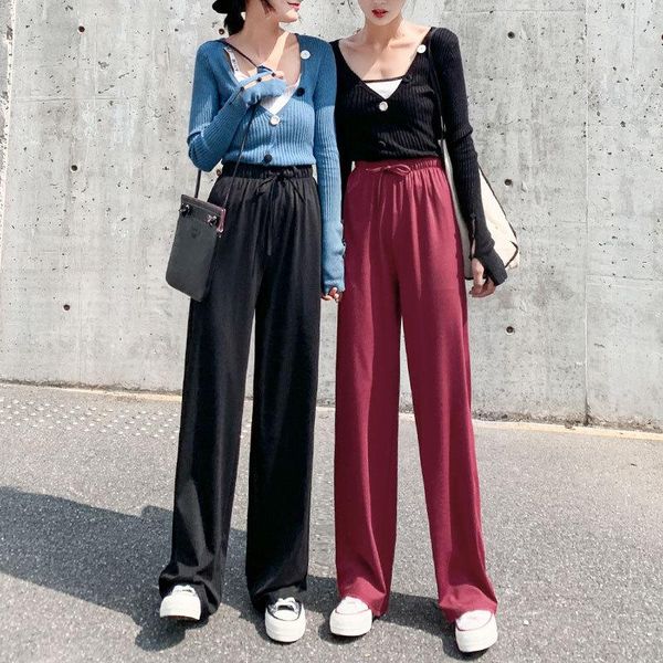 women's pants & capris women summer soft silk knit wide leg khaki loose ankle length casual elastic waist high straight trousers, Black;white
women's pants & capris women summer soft silk knit wide leg khaki loose ankle length casual elastic waist high straight trousers, Black;white