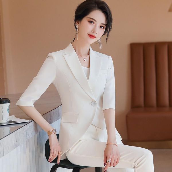 fashion women pants suits elegant ruffles swallowtail half sleeve blazer and office ladies formal work clothes women's two piece, White
fashion women pants suits elegant ruffles swallowtail half sleeve blazer and office ladies formal work clothes women's two piece, White