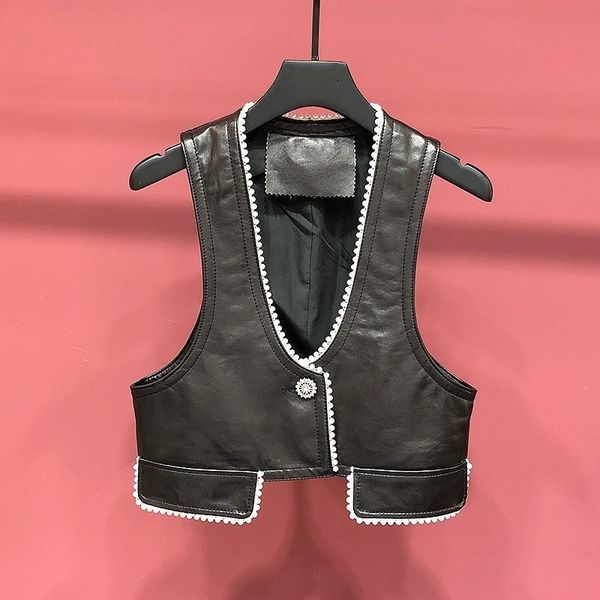 women's vests female lambskin jacket, sleeveless, asymmetrical, with v-neck, short vest, genuine leather, black, Black;white
women's vests female lambskin jacket, sleeveless, asymmetrical, with v-neck, short vest, genuine leather, black, Black;white