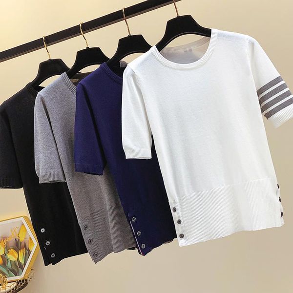 women's sweaters woherb chic knitted sweater t shirt 2021 korean short sleeve pullover solid color simple casual tee summer female, White;black
women's sweaters woherb chic knitted sweater t shirt 2021 korean short sleeve pullover solid color simple casual tee summer female, White;black