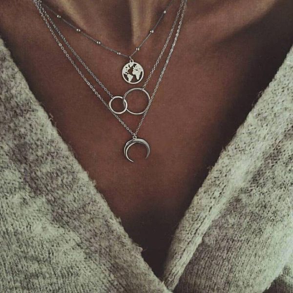 pendant necklaces fashion retro moon circle multilayer gold colodr necklace party charm jewelry accessories for women, Silver
pendant necklaces fashion retro moon circle multilayer gold colodr necklace party charm jewelry accessories for women, Silver