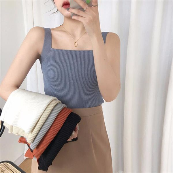 women's tanks & camis summer vest girl square collar solid color sleeveless pullover knitted tank female, White
women's tanks & camis summer vest girl square collar solid color sleeveless pullover knitted tank female, White