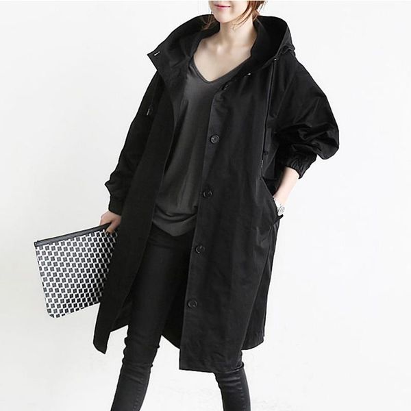 women's trench coats 2 colors coat women casual long sleeve hooded medium overcoat female plus size pocket button loose windbreaker, Tan;black
women's trench coats 2 colors coat women casual long sleeve hooded medium overcoat female plus size pocket button loose windbreaker, Tan;black