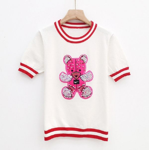 women's t-shirt spring and summer female striped short-sleeves long curly bear around the thin neck women's blouse dghg, White
women's t-shirt spring and summer female striped short-sleeves long curly bear around the thin neck women's blouse dghg, White