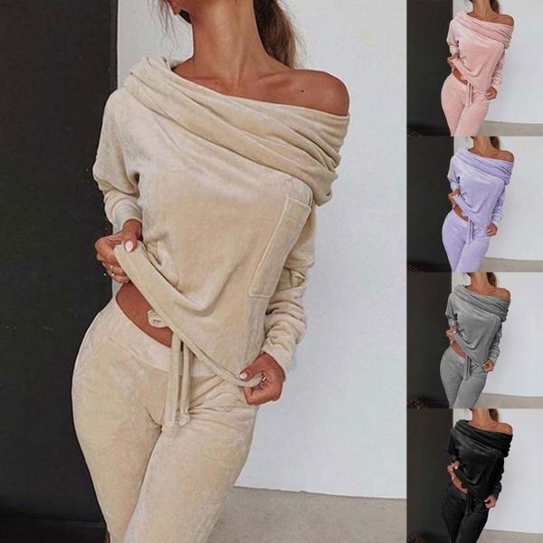 women's two piece pants 1 set pullover solid color off shoulder autumn winter warm slanted neck sweatshirt sweatpants for daily wear, White
women's two piece pants 1 set pullover solid color off shoulder autumn winter warm slanted neck sweatshirt sweatpants for daily wear, White