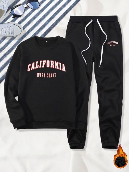 men letter graphic thermal pullover & drawstring waist sweatpants l7km#, Gray
men letter graphic thermal pullover & drawstring waist sweatpants l7km#, Gray