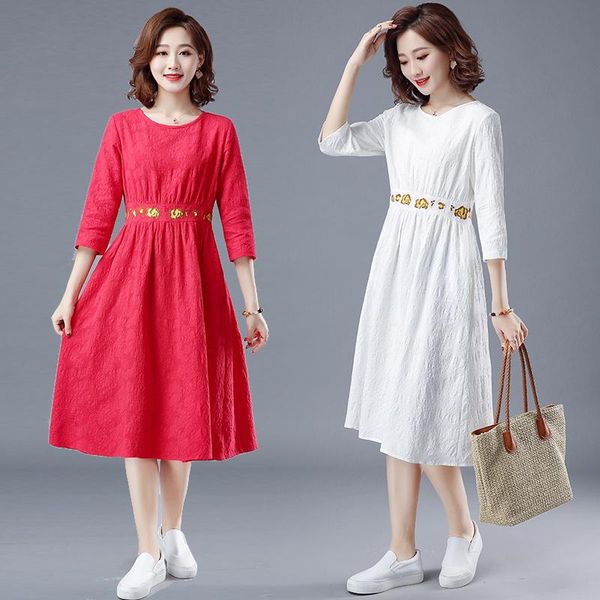 women's jeans autumn national style cotton linen jacquard embroidered dress spring and round neck temperament close waist thin, Blue
women's jeans autumn national style cotton linen jacquard embroidered dress spring and round neck temperament close waist thin, Blue