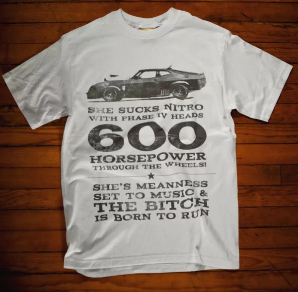mad max t-shirt sucks nitro 600 power movie retro future gang tee film death car, White;black
mad max t-shirt sucks nitro 600 power movie retro future gang tee film death car, White;black
