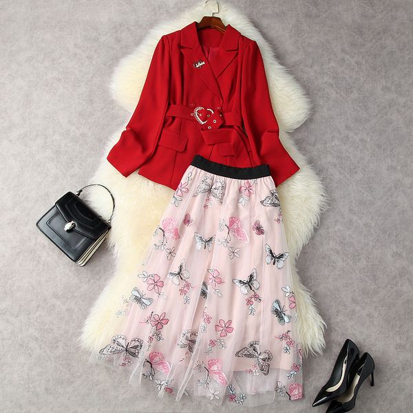 european and american women's wear new autumn 2022 long-sleeved belt coat butterfly embroidered gauze skirt fashion suits, White
european and american women's wear new autumn 2022 long-sleeved belt coat butterfly embroidered gauze skirt fashion suits, White