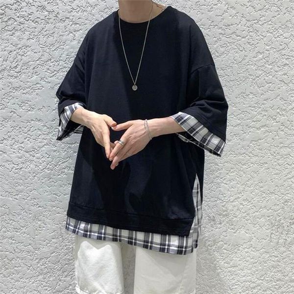 men's t-shirts men tshirts 2021 fashion summer half sleeve trendy plaid patchwork korean o neck loose pullover solid color tees big si, White;black
men's t-shirts men tshirts 2021 fashion summer half sleeve trendy plaid patchwork korean o neck loose pullover solid color tees big si, White;black