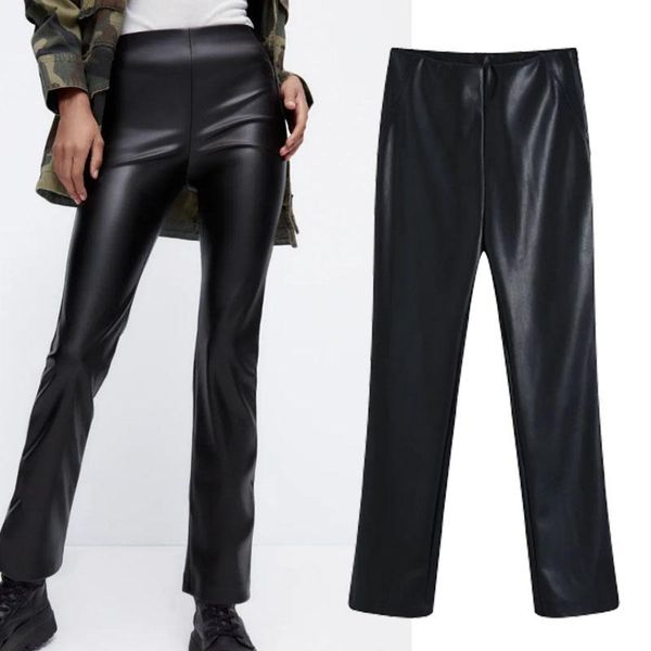 women's pants & capris xypskh za women 2021 winter fashion vintage faux pu leather side zipper female trousers chic pantalones, Black;white
women's pants & capris xypskh za women 2021 winter fashion vintage faux pu leather side zipper female trousers chic pantalones, Black;white