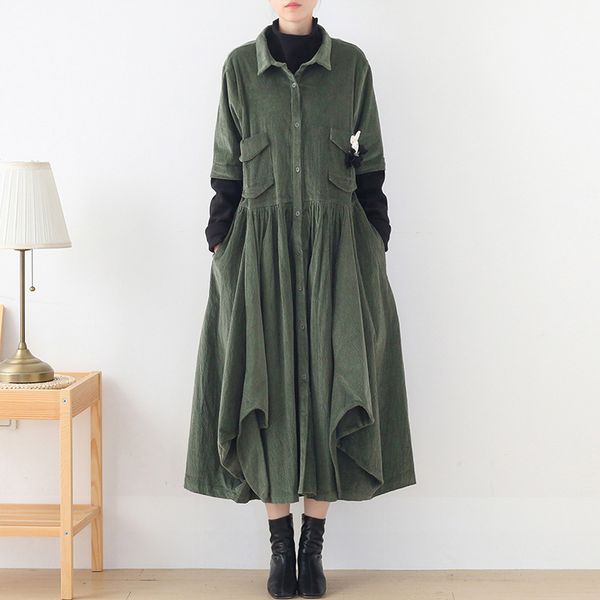 johnature women corduroy vintage patchwork dresses pockets button turn-down collar fake two-piece autumn female dress 210521, Black;gray
johnature women corduroy vintage patchwork dresses pockets button turn-down collar fake two-piece autumn female dress 210521, Black;gray
