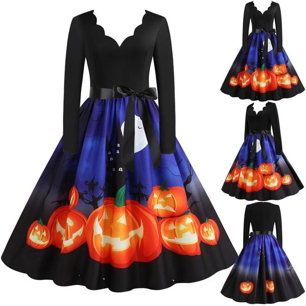 casual dresses womens halloween pumpkin printed long sleeve black gothic vintage v collar a-line knee length dress 21805, Black;gray
casual dresses womens halloween pumpkin printed long sleeve black gothic vintage v collar a-line knee length dress 21805, Black;gray