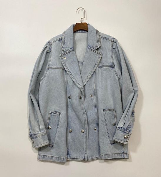 women's jackets 21 spring silhouette suit collar double breasted medium length blue solid color denim jacket, Black;brown
women's jackets 21 spring silhouette suit collar double breasted medium length blue solid color denim jacket, Black;brown