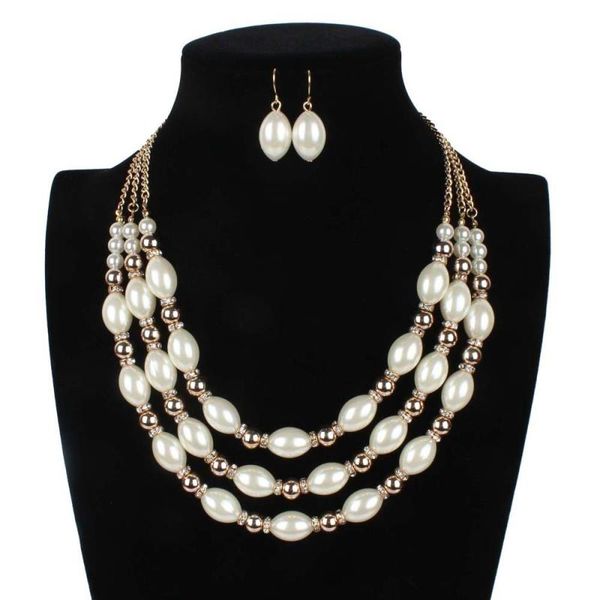 earrings & necklace vintage women jewelry sets oval imitation pearls choker golden multi layer chain drop for wedding party, Silver
earrings & necklace vintage women jewelry sets oval imitation pearls choker golden multi layer chain drop for wedding party, Silver