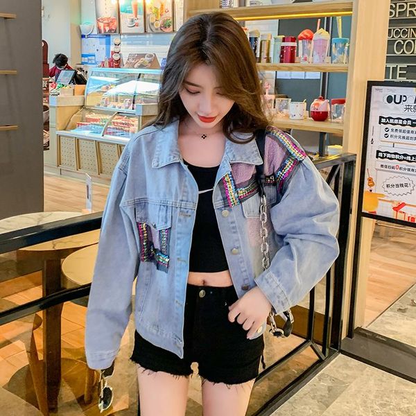 puff sleeve sequined mesh loose korean student casual denim short jacket women women's jackets, Black;brown
puff sleeve sequined mesh loose korean student casual denim short jacket women women's jackets, Black;brown