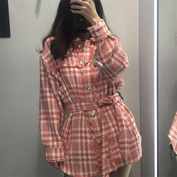 women 2021 fashion with belt frayed trim tweed jacket coat vintage long sleeve pockets female outerwear chic women's jackets, Black;brown
women 2021 fashion with belt frayed trim tweed jacket coat vintage long sleeve pockets female outerwear chic women's jackets, Black;brown