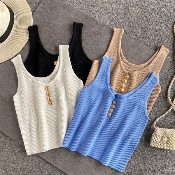 summer knitting o neck women tanks crop knitted buttons camisole sleeveless cropped slim tee shirts, White
summer knitting o neck women tanks crop knitted buttons camisole sleeveless cropped slim tee shirts, White