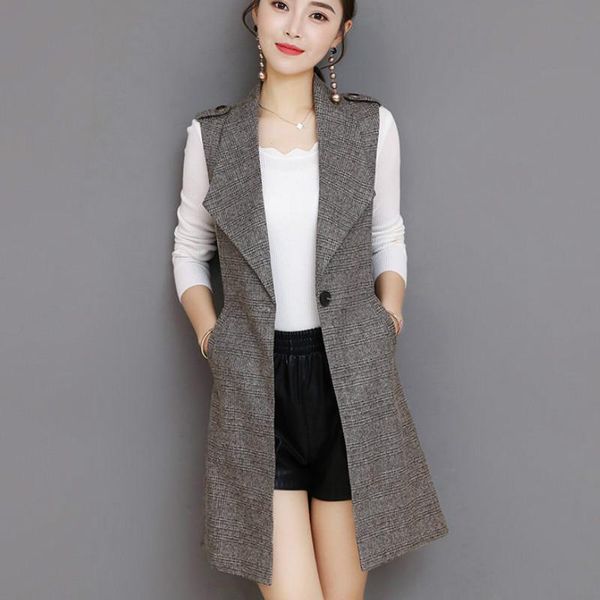 women's vests 2021 spring and autumn tide sleeveless jacket casual women waistcoat fashion lapel plaid vest blazer long coat pr037, Black;white
women's vests 2021 spring and autumn tide sleeveless jacket casual women waistcoat fashion lapel plaid vest blazer long coat pr037, Black;white