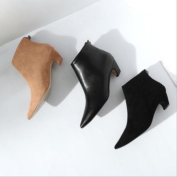 boots 2021 autumn winter leather high heel short women's fashion black pointed ankle ladies bottes femmes botas mujer 
boots 2021 autumn winter leather high heel short women's fashion black pointed ankle ladies bottes femmes botas mujer