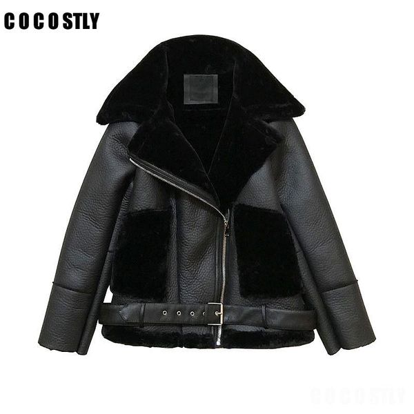 women's leather & faux warm soft women lambs wool jacket coats bomber motorcycle punk fur jackets female loose casual outerwear, Black
women's leather & faux warm soft women lambs wool jacket coats bomber motorcycle punk fur jackets female loose casual outerwear, Black