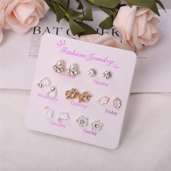 student week earrings cute mini small fresh wild fashion combination earring set couple gift stud, Golden;silver
student week earrings cute mini small fresh wild fashion combination earring set couple gift stud, Golden;silver