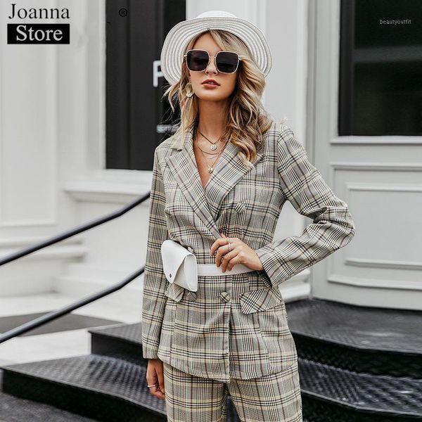women's suits & blazers autumn winter women plaid double breasted slim blazer set suit long sleeve lapel trouser casual office ladies e, White;black
women's suits & blazers autumn winter women plaid double breasted slim blazer set suit long sleeve lapel trouser casual office ladies e, White;black