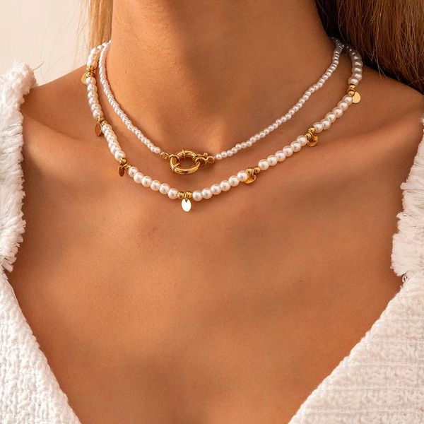pendant necklaces lacteo bohemian double layer imitation pearls chain choker necklace hip hop metal sequins jewelry for women, Silver
pendant necklaces lacteo bohemian double layer imitation pearls chain choker necklace hip hop metal sequins jewelry for women, Silver