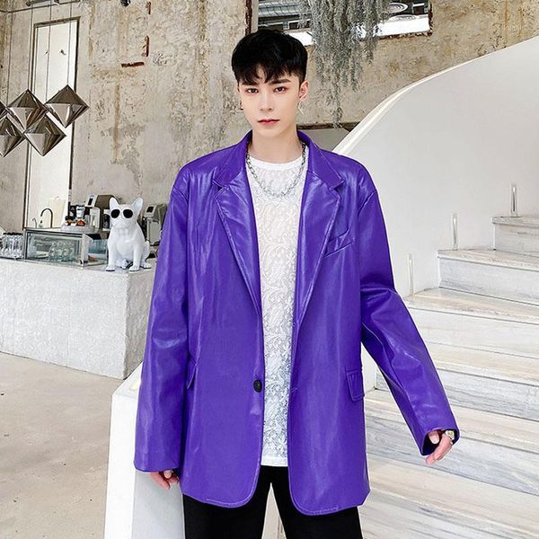 men bright purple green loose casual pu leather suit jacket blazers coat male vintage night club style stage costume clothing men's sui, White;black
men bright purple green loose casual pu leather suit jacket blazers coat male vintage night club style stage costume clothing men's sui, White;black