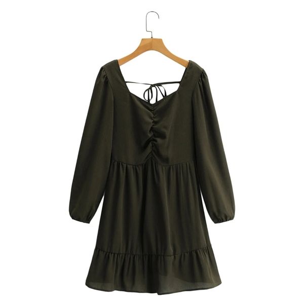 fashion women square collar lace up army green mini dress female long sleeve clothes casual lady loose vestido d7180 210430, Black;gray
fashion women square collar lace up army green mini dress female long sleeve clothes casual lady loose vestido d7180 210430, Black;gray