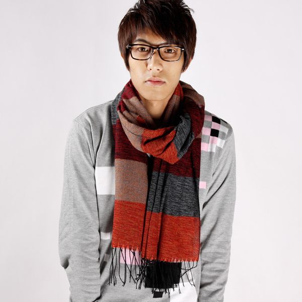 fashionable winter warm shawl versatile men's scarf 2021, Blue;gray