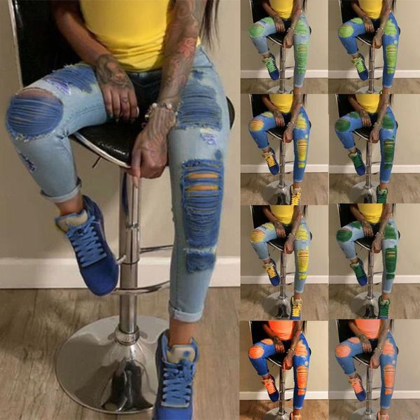 women high waist straight jeans pant holes denim ripped fashion zipper solid color vintage skinny pencil pants women's, Blue
women high waist straight jeans pant holes denim ripped fashion zipper solid color vintage skinny pencil pants women's, Blue