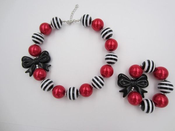 earrings & necklace 2pcs/set kids girls lovely gifts 20mm stripe chunky beads strand bubblegum black bowknot bracelet jewelry sets, Silver
earrings & necklace 2pcs/set kids girls lovely gifts 20mm stripe chunky beads strand bubblegum black bowknot bracelet jewelry sets, Silver