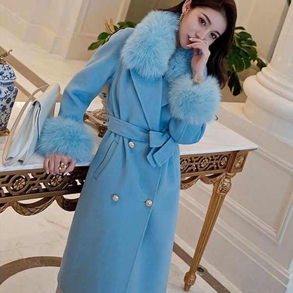 women's fur & faux 2021 cashmere wool blended real coat winter jacket women natural collar outerwear long with belt slim streetwear, Black
women's fur & faux 2021 cashmere wool blended real coat winter jacket women natural collar outerwear long with belt slim streetwear, Black
