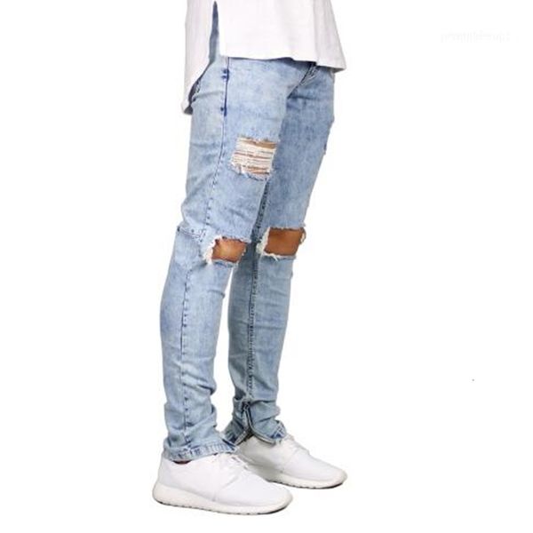 men's men stretch destroyed ripped design fashion ankle zipper skinny jeans for men1, Blue
men's men stretch destroyed ripped design fashion ankle zipper skinny jeans for men1, Blue