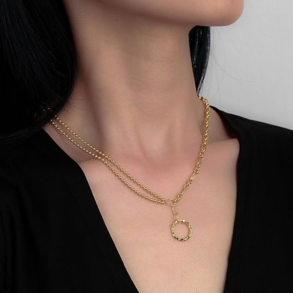 2021 double layer hollow circle irregular pendant necklace women's simple clavicle chain jewelry for gift, Silver
2021 double layer hollow circle irregular pendant necklace women's simple clavicle chain jewelry for gift, Silver