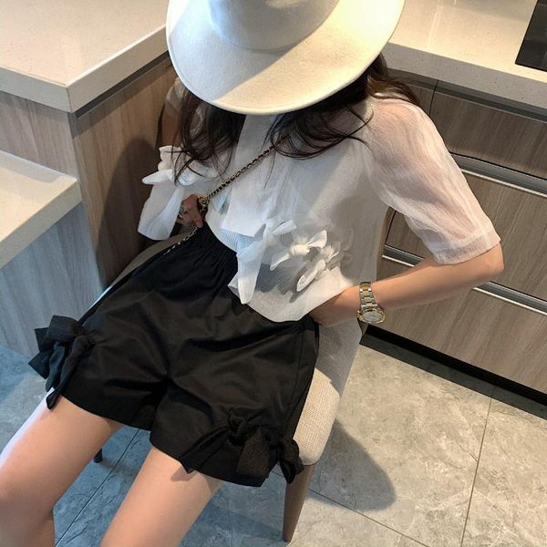 women's shorts xianqi handmade bow summer 2021 designer's niche korean version cute a-line net red, White;black