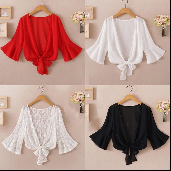 summer blouses for women shirt woman v neck tie waist blouse chiffon black ruffle sleeve lace, White
summer blouses for women shirt woman v neck tie waist blouse chiffon black ruffle sleeve lace, White