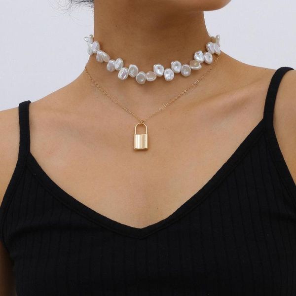 personality simple baroque pearl choker multi-layer alloy pendant lock necklace necklaces, Silver
personality simple baroque pearl choker multi-layer alloy pendant lock necklace necklaces, Silver