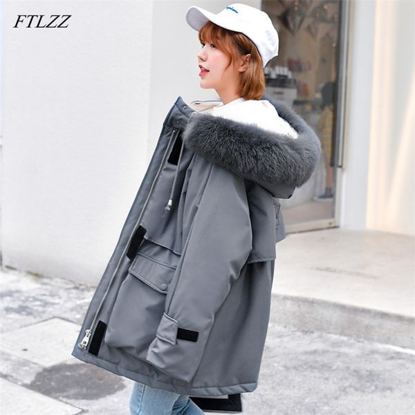 large natural fur collar down parkas winter jacket women hooded white duck coat female loose zipper outwear 210430, Black
large natural fur collar down parkas winter jacket women hooded white duck coat female loose zipper outwear 210430, Black