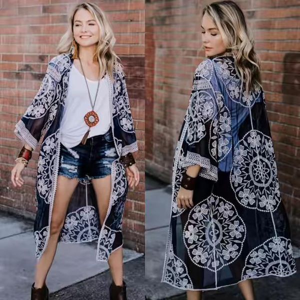 women's swimwear 2021 lace beach pareo beachwear swim suit cover up playa tunics for kimono women dress #q767, White;black
women's swimwear 2021 lace beach pareo beachwear swim suit cover up playa tunics for kimono women dress #q767, White;black