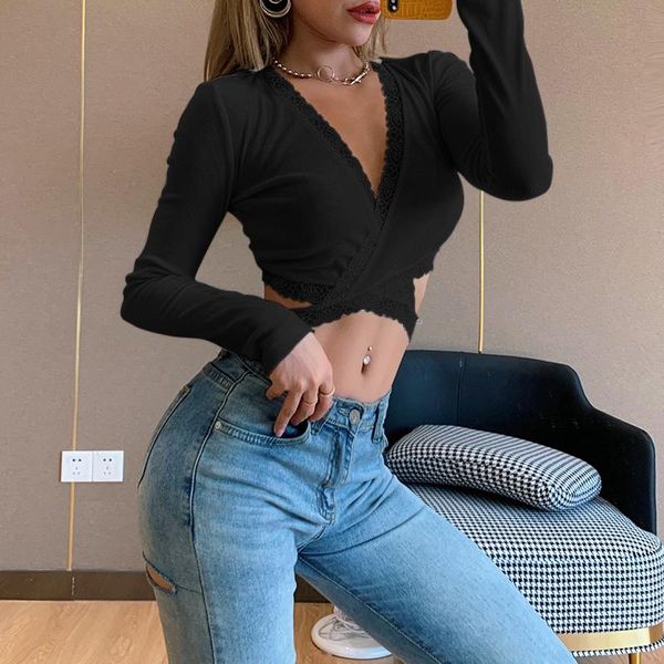 women's t-shirt women t shirt wrap short autumn streetwear long sleeve deep v neck lace trim self tie basic tee clothes for, White
women's t-shirt women t shirt wrap short autumn streetwear long sleeve deep v neck lace trim self tie basic tee clothes for, White