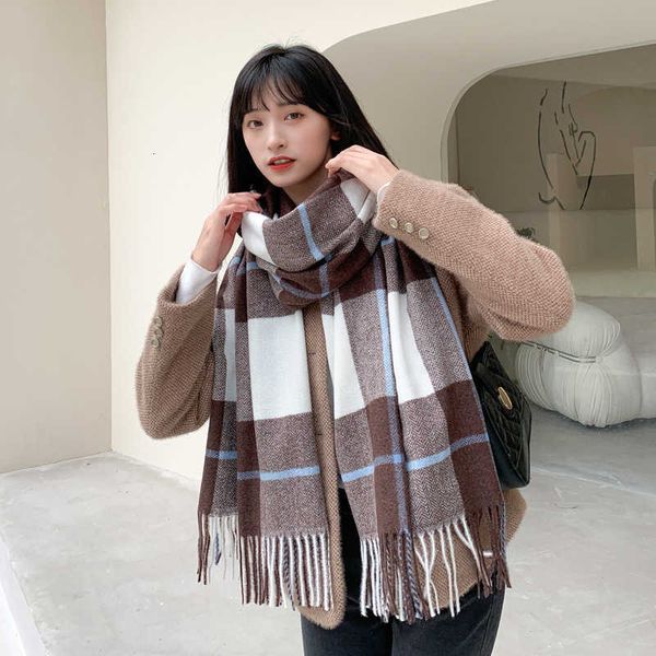 women's thin korean version versatile british stripe scarf autumn winter literary imitation wool long beard bib, Blue;gray
women's thin korean version versatile british stripe scarf autumn winter literary imitation wool long beard bib, Blue;gray