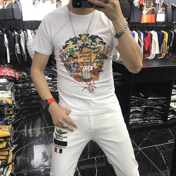 w2092 men's short sleeve t-shirt men's summer leisure animal print half sleeve new personality versatile youth trend, White;black
w2092 men's short sleeve t-shirt men's summer leisure animal print half sleeve new personality versatile youth trend, White;black