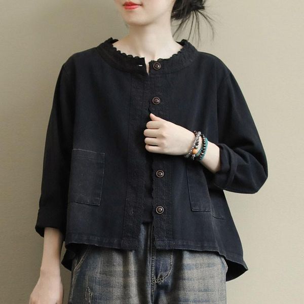 women's jackets retro embroidery o-neck pockets single breasted long sleeve denim coats 2021 autumn leisure all-match women coat, Black;brown
women's jackets retro embroidery o-neck pockets single breasted long sleeve denim coats 2021 autumn leisure all-match women coat, Black;brown