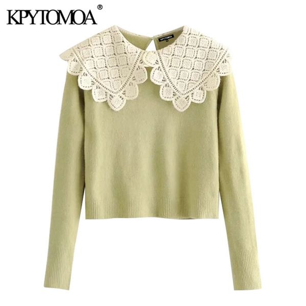 women sweet fashion lace patchwork cropped knitted sweater vintage long sleeve female pullovers chic 210420, White;black
women sweet fashion lace patchwork cropped knitted sweater vintage long sleeve female pullovers chic 210420, White;black