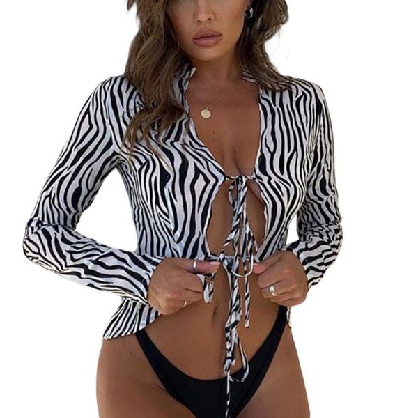 women's swimwear 2021 summer casual cardigan print t-shirt women zebra pattern tees fashion long sleeve bandage streetwear t-shirts fem, White;black
women's swimwear 2021 summer casual cardigan print t-shirt women zebra pattern tees fashion long sleeve bandage streetwear t-shirts fem, White;black