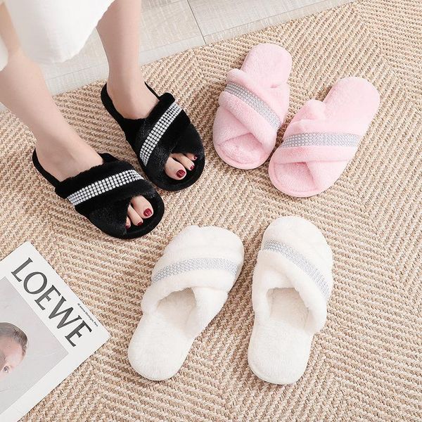 slippers artificial plush diamond fashion women furry fluffy outdoor indoor soft non slip solid color flat shoes, Black
slippers artificial plush diamond fashion women furry fluffy outdoor indoor soft non slip solid color flat shoes, Black