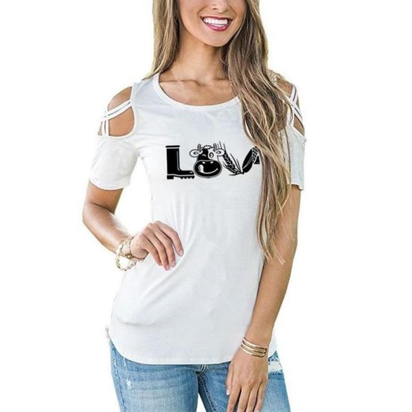 women's t-shirt fashion women harajuku love cartoon print for summer bandage off shoulder casual o-neck streetwear, White
women's t-shirt fashion women harajuku love cartoon print for summer bandage off shoulder casual o-neck streetwear, White