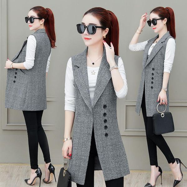 women's vests 2021 autumn winter vest women long plaid korean temperament sleeveless woolen blazer jacket waistcoat plus size 4xl y208, Black;white
women's vests 2021 autumn winter vest women long plaid korean temperament sleeveless woolen blazer jacket waistcoat plus size 4xl y208, Black;white